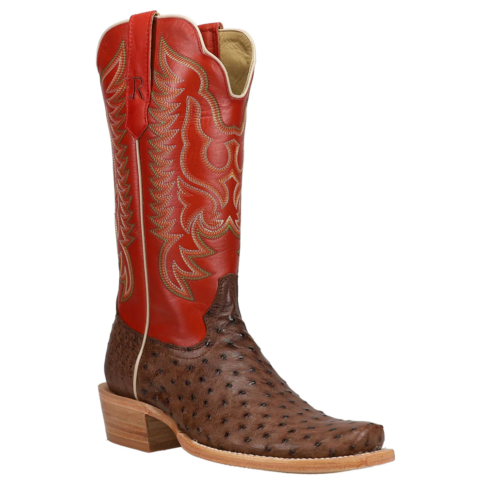 Full Quill Ostrich Embroidered Square Toe Cowboy Boots - Image 2