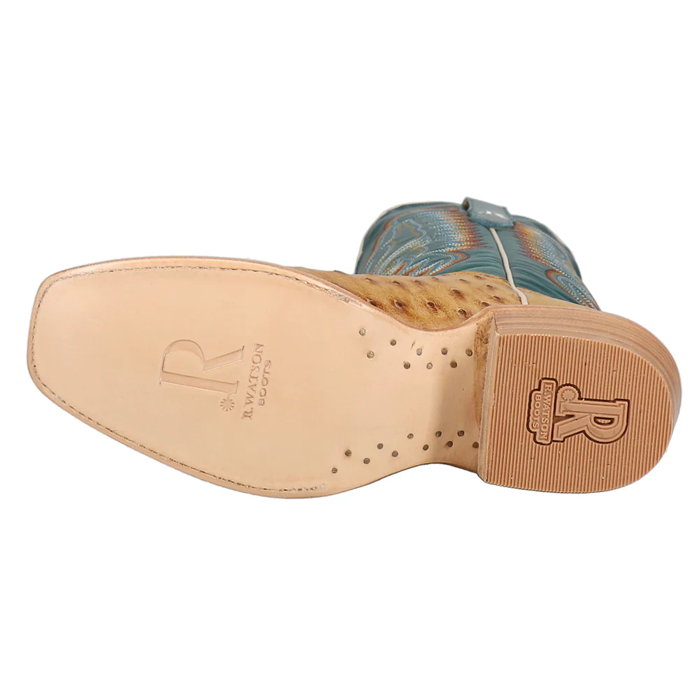 Full Quill Ostrich Embroidered Square Toe Cowboy Boots - Image 5