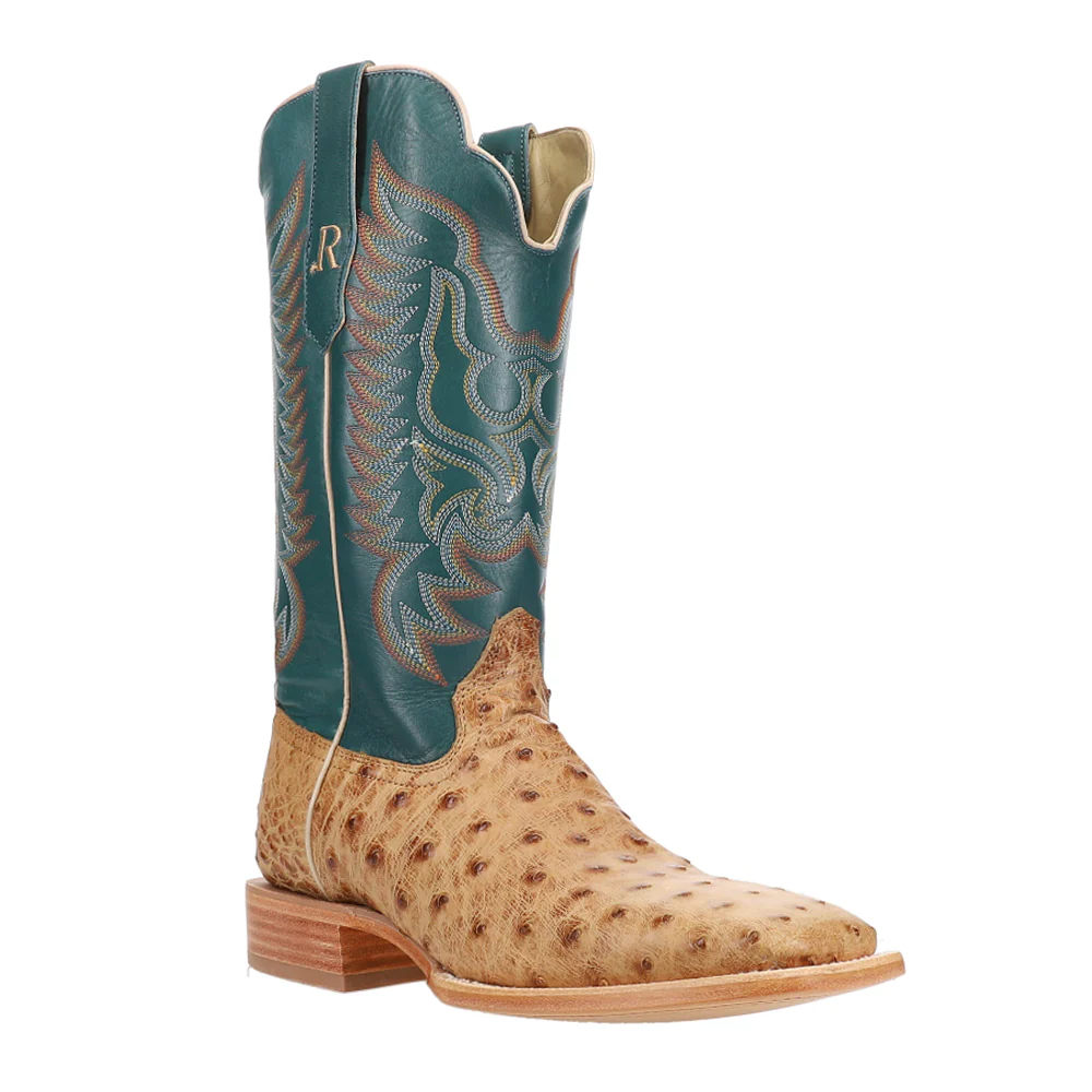 Full Quill Ostrich Embroidered Square Toe Cowboy Boots - Image 2