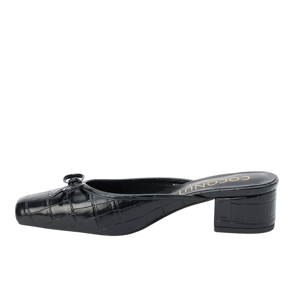 Geneva Croc Square Toe Block Heel Mules - Image 3