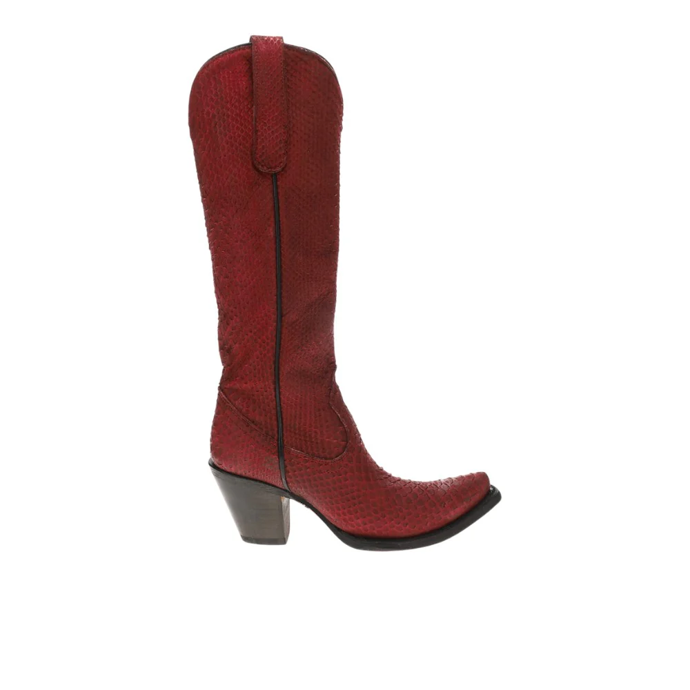 Genuine Red Full Python Snip Toe Tall Top Cowboy Boots