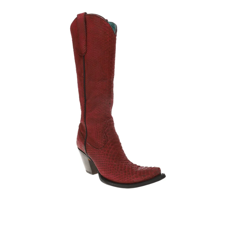 Genuine Red Full Python Snip Toe Tall Top Cowboy Boots - Image 2