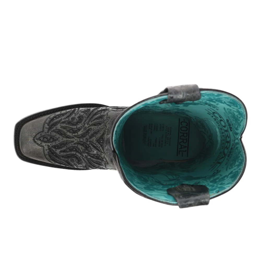 Glitter Inlay Embroidered Square Toe Cowboy Boots - Image 4