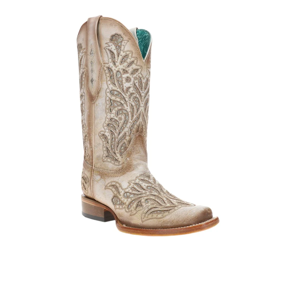 Glitter Inlay Embroidered Square Toe Cowboy Boots - Image 2