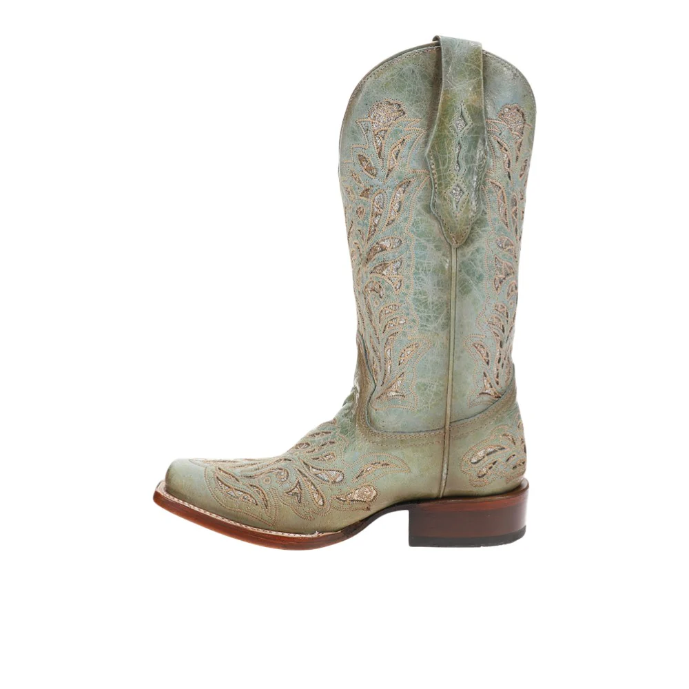 Glitter Inlay Embroidered Square Toe Cowboy Boots - Image 3