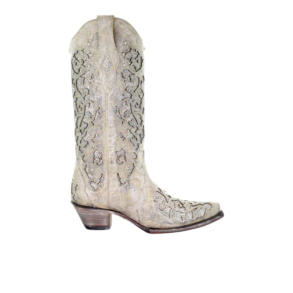 Glitter Tooled Inlay Snip Toe Cowboy Boots