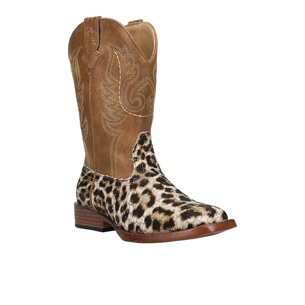 Glitter Leopard Square Toe Cowboy Boots (Little Kid-Big Kid) - Image 2