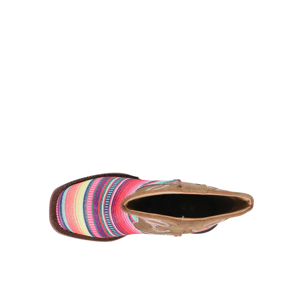 Glitter Serape Striped Embroidered Square Toe Cowboy Boots (Youth) - Image 4