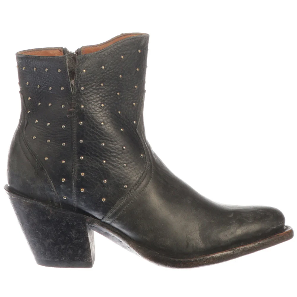 Harley Cowhide Studded Round Toe Cowboy Booties