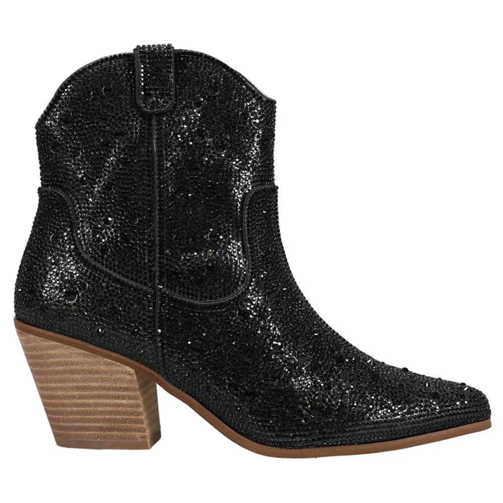 Harlow Rhinestone Pointed Toe Cowboy Booties