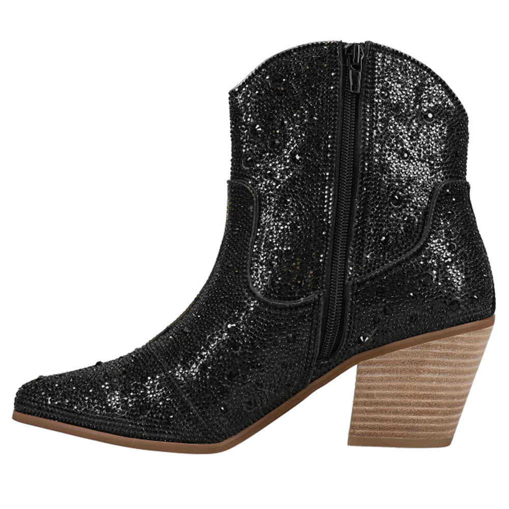 Harlow Rhinestone Pointed Toe Cowboy Booties - Image 3