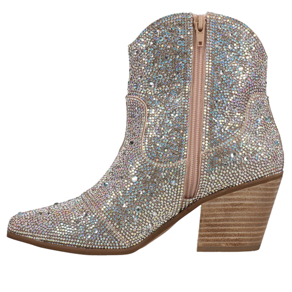 Harlow Rhinestone Pointed Toe Cowboy Booties - Image 3