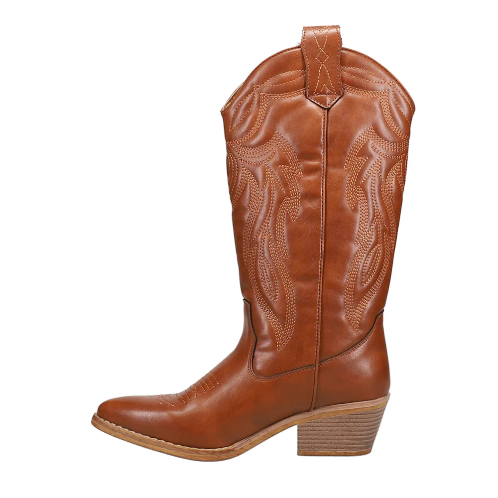 Hattie Narrow Embroidered Pointed Toe Pull On Cowboy Boots - Image 3