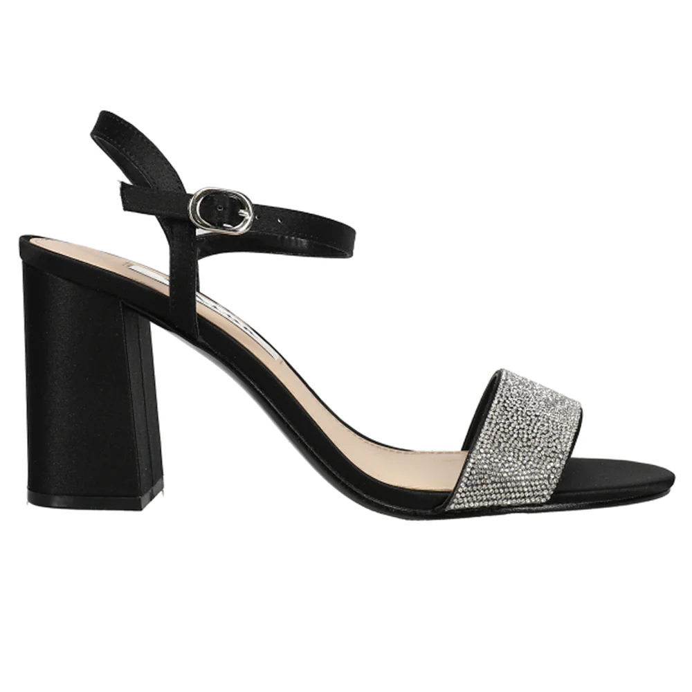 Haven Rhinestone Ankle Strap Block Heel Sandals