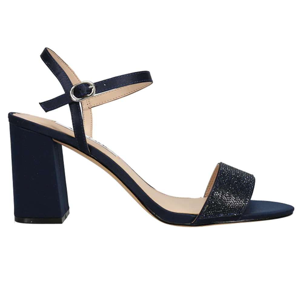 Haven Rhinestone Ankle Strap Block Heel Sandals