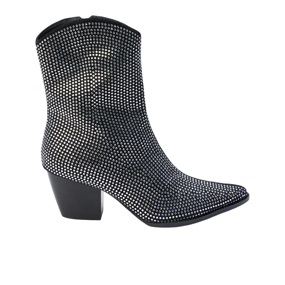 Hazel Rhinestone Pointed Toe Zippered Cowboy Booties