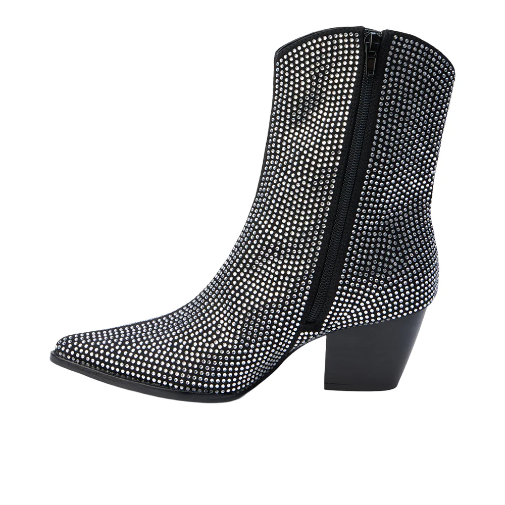 Hazel Rhinestone Pointed Toe Zippered Cowboy Booties - Image 3