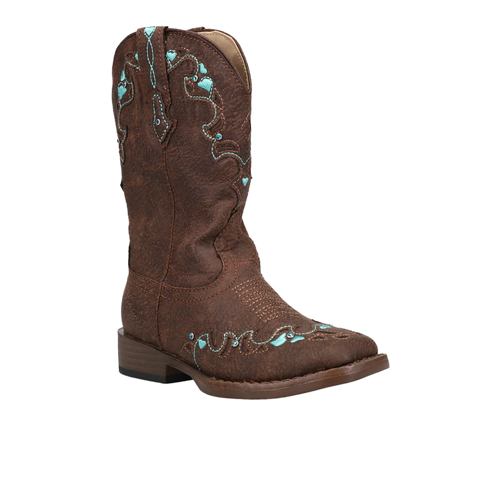 Heart Embroidery Square Toe Cowboy Boots (Little Kid-Big Kid) - Image 2