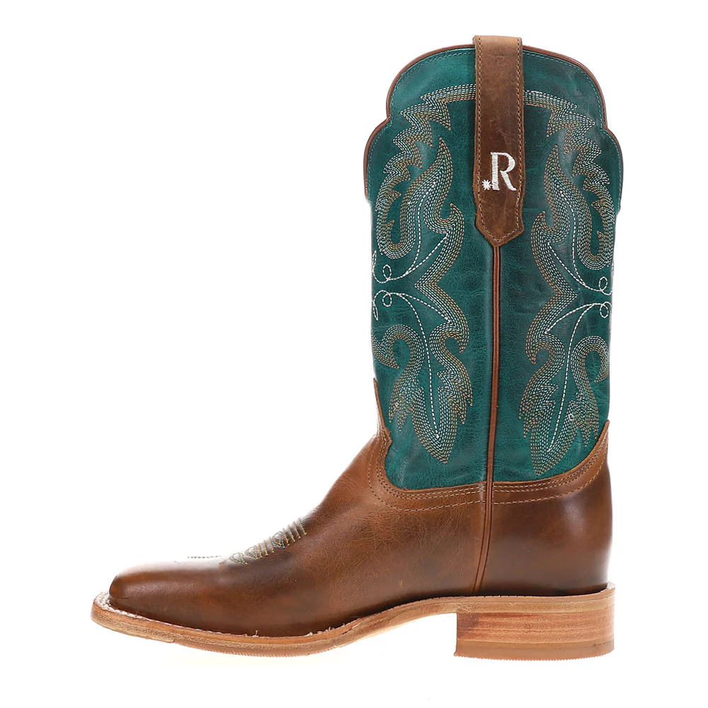 Honey Cowhide Embroidered Wide Square Toe Cowboy Boots - Image 3