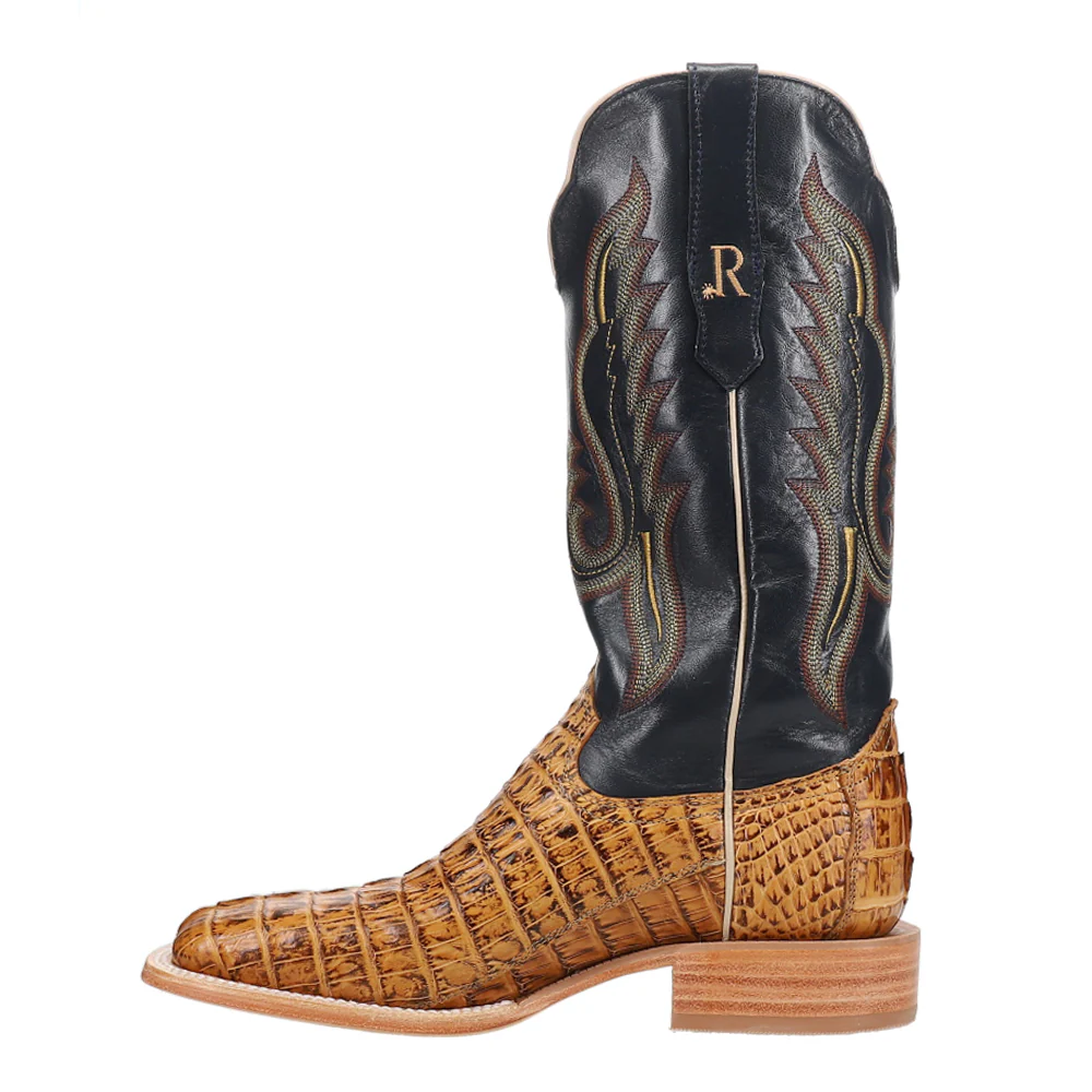 Saddle Hornback Caiman Tail Embroidered Square Toe Cowboy Boots - Image 3