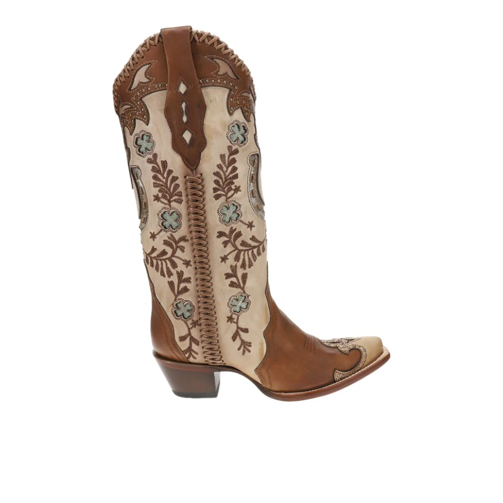 Horsehoe Overlay Handwoven Studded Snip Toe Pull On Cowboy Boots