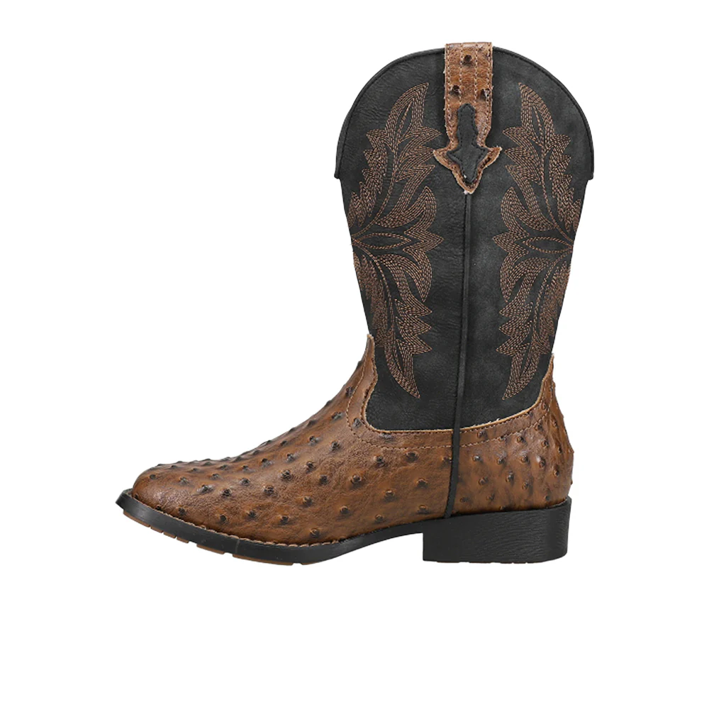 Jed Ostrich Square Toe Cowboy Boots (Big Kid) - Image 3