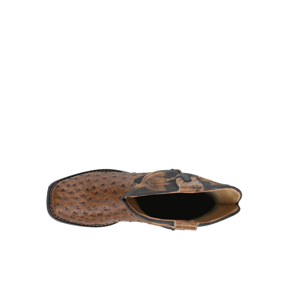 Jed Ostrich Square Toe Cowboy Boots (Big Kid) - Image 4