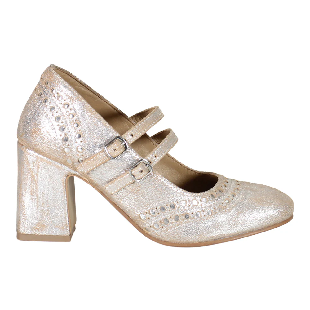 Jet Liner Metallic Round Toe Mary Jane Pumps