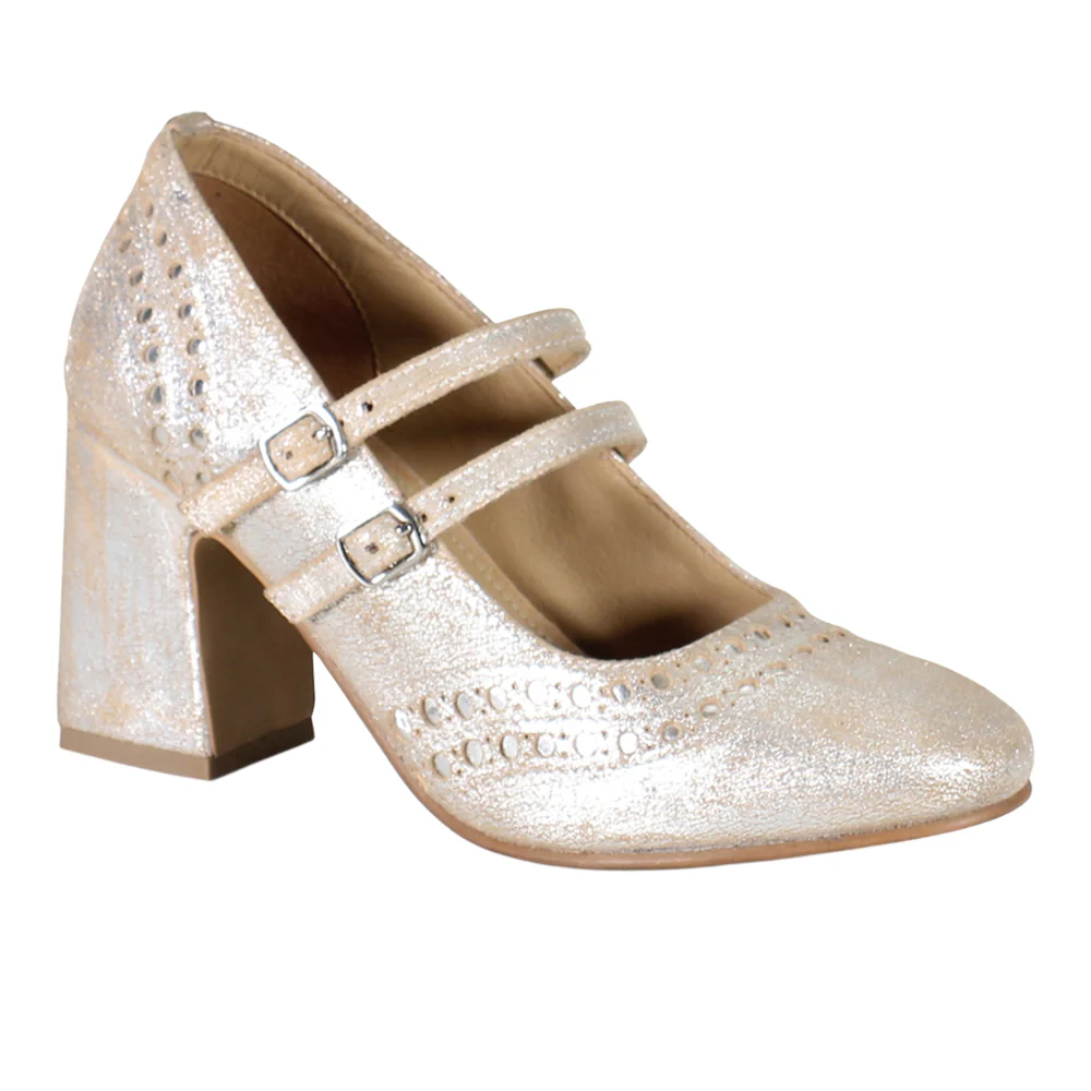 Jet Liner Metallic Round Toe Mary Jane Pumps - Image 2