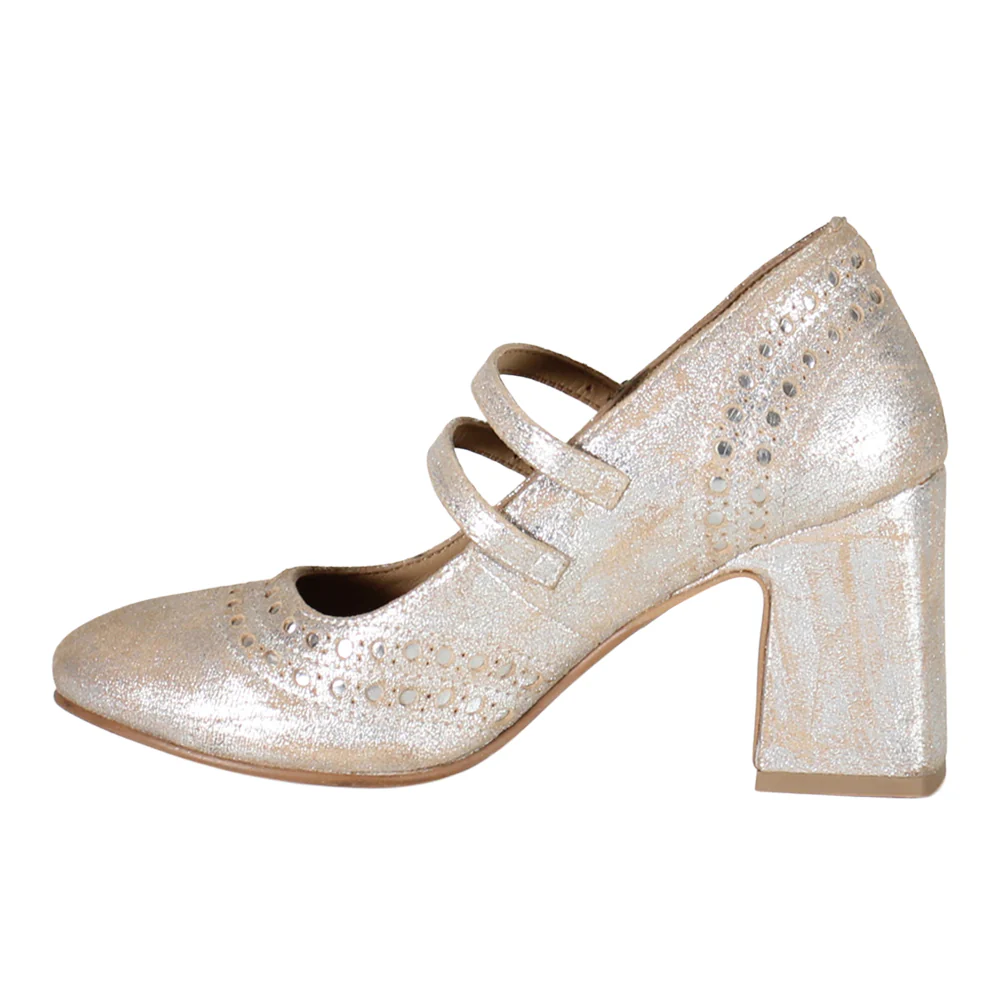 Jet Liner Metallic Round Toe Mary Jane Pumps - Image 3
