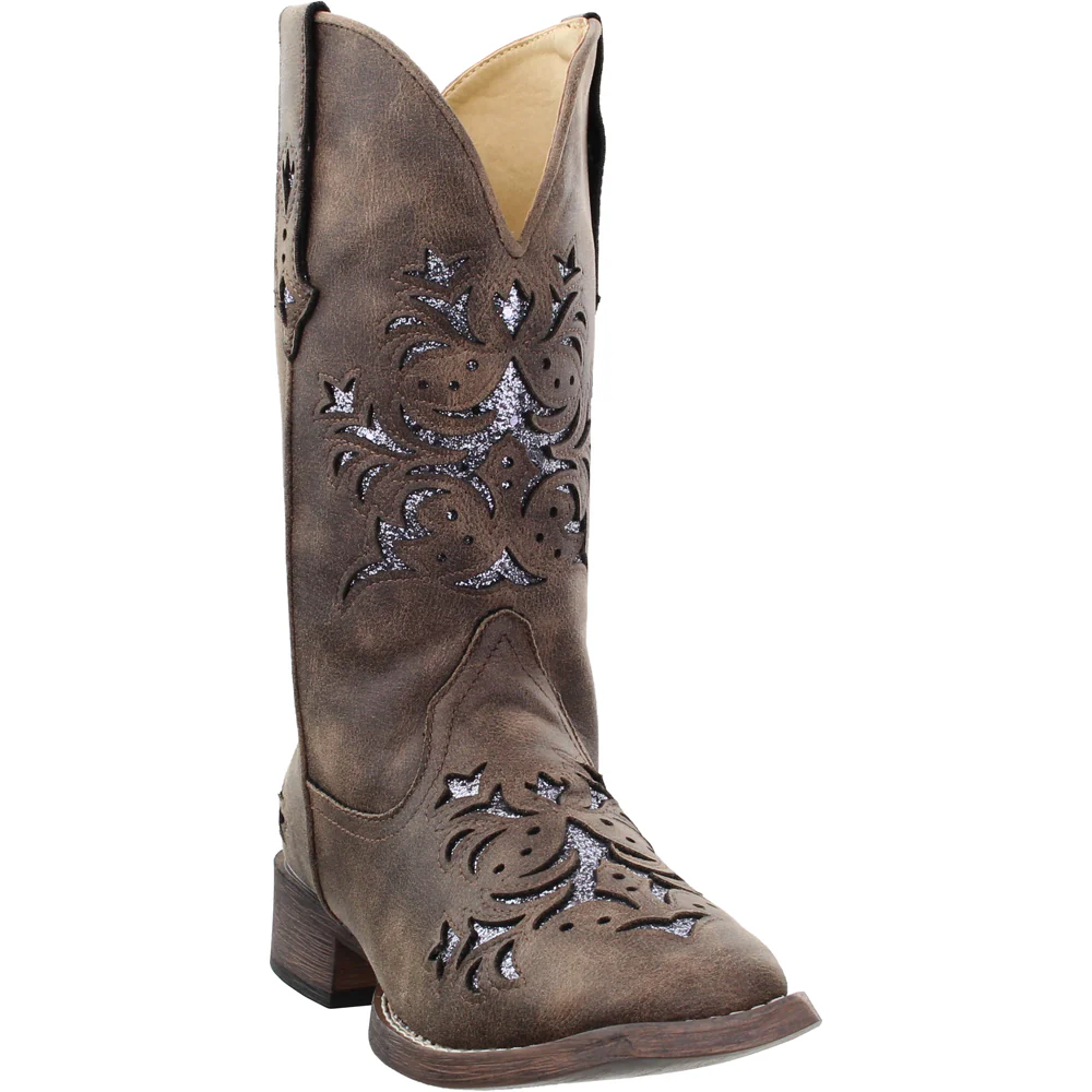 Kennedy Glitter Tooled Inlay Square Toe Pull On Cowboy Boots - Image 2
