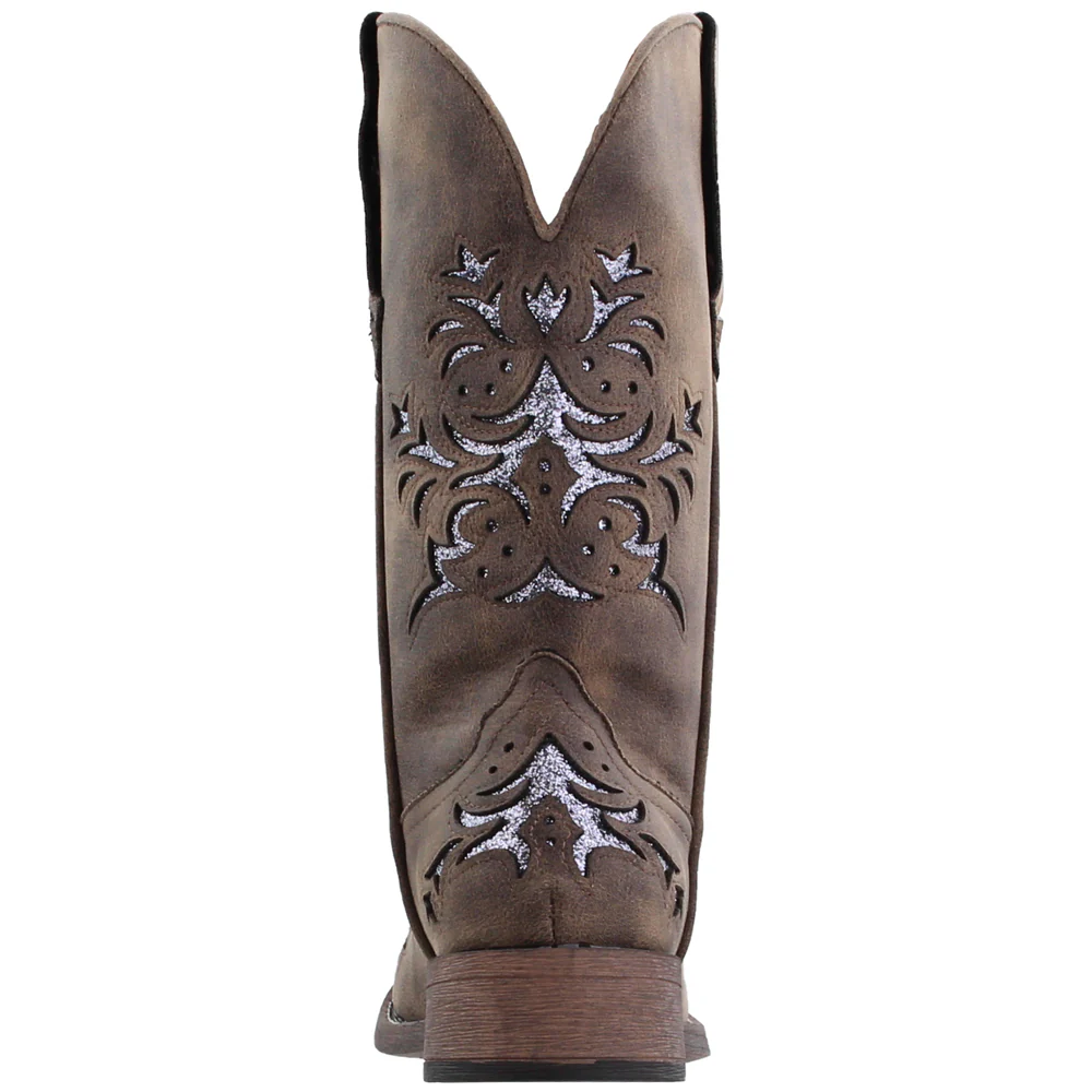 Kennedy Glitter Tooled Inlay Square Toe Pull On Cowboy Boots - Image 3