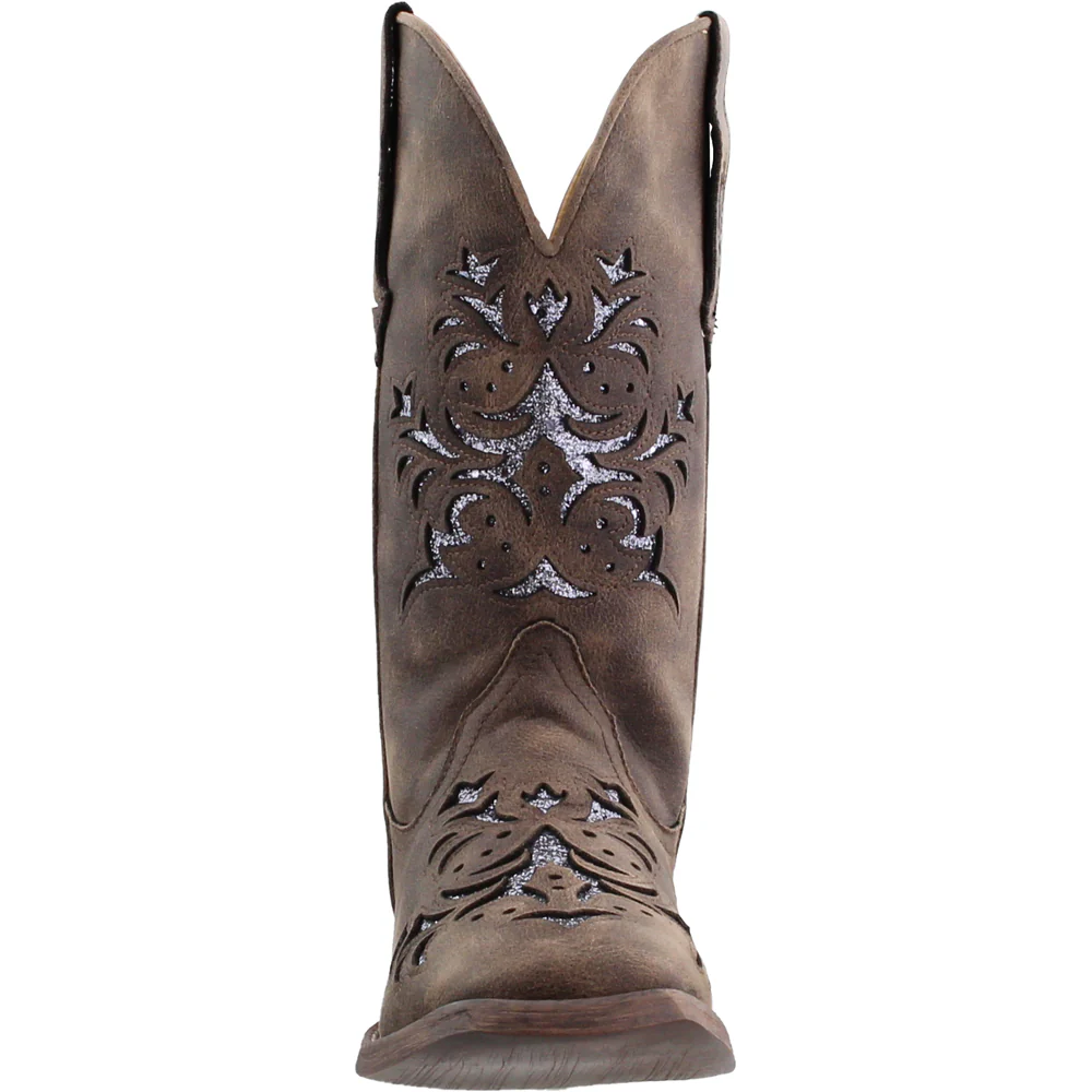 Kennedy Glitter Tooled Inlay Square Toe Pull On Cowboy Boots - Image 5