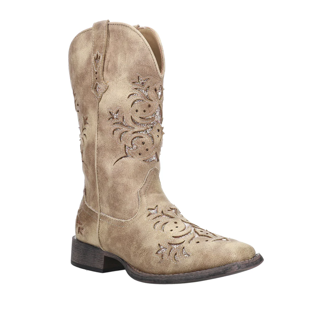 Kennedy Glitter Tooled Inlay Square Toe Cowboy Boots - Image 2