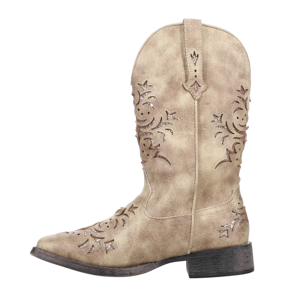 Kennedy Glitter Tooled Inlay Square Toe Cowboy Boots - Image 3