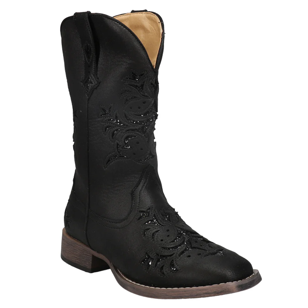 Kennedy Glitter Tooled Inlay Square Toe Cowboy Boots - Image 2