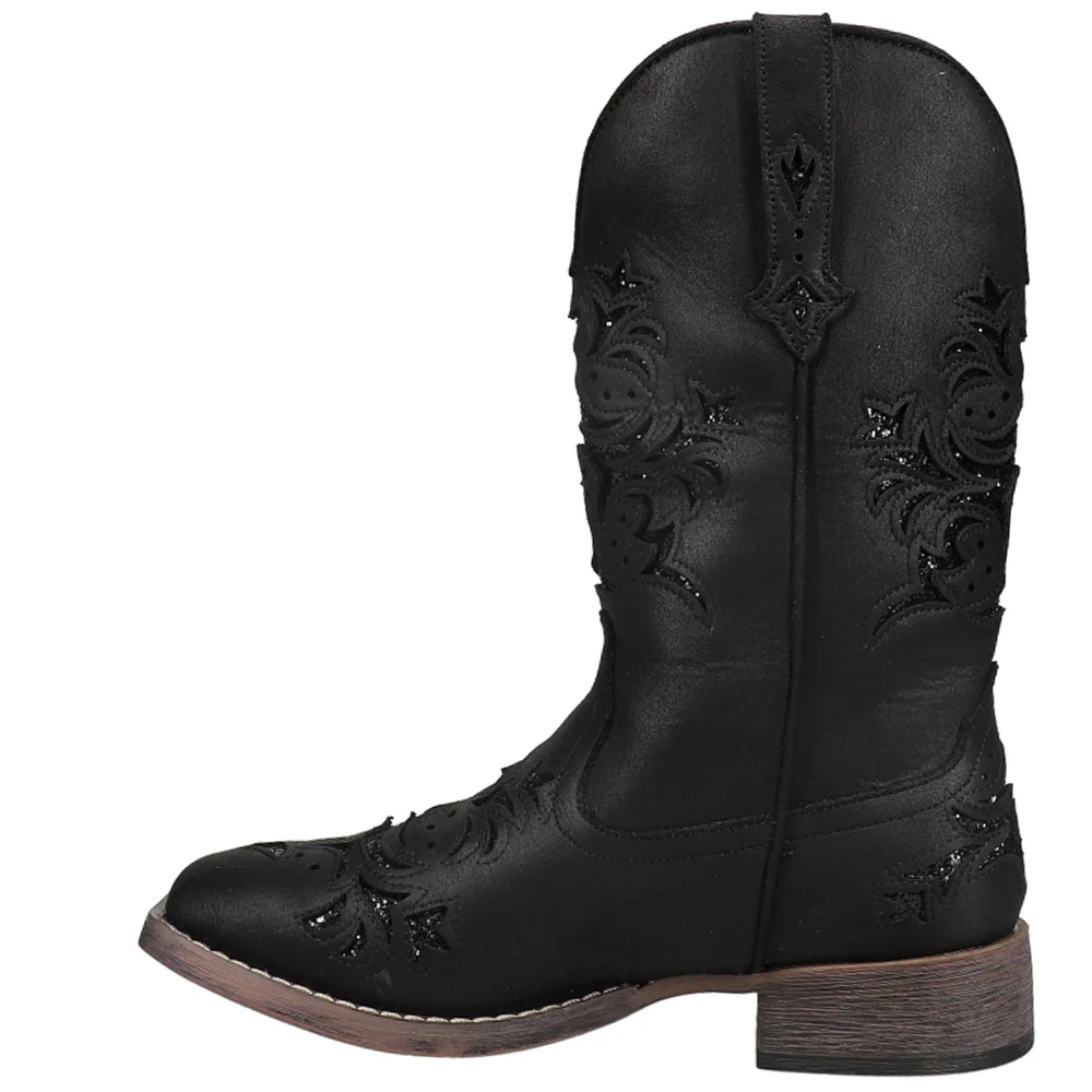 Kennedy Glitter Tooled Inlay Square Toe Cowboy Boots - Image 3