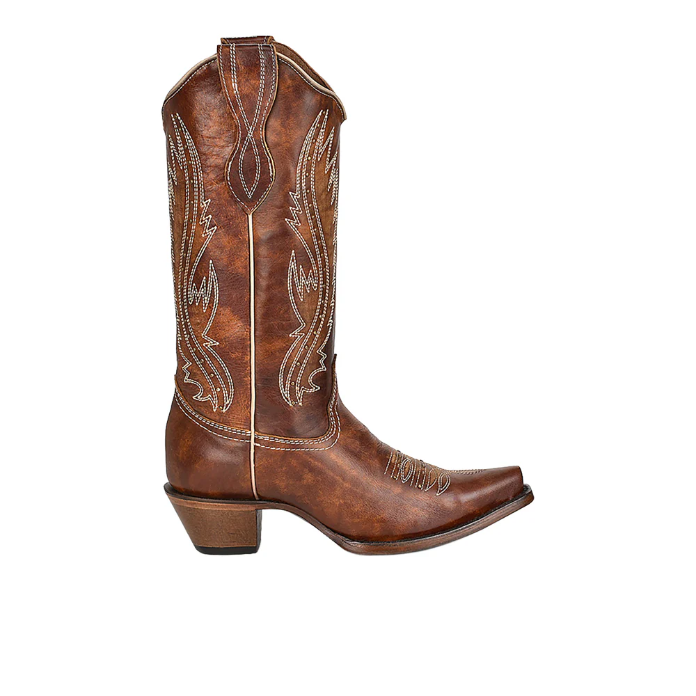 Tan Embroidered Studded Snip Toe Cowboy Boots