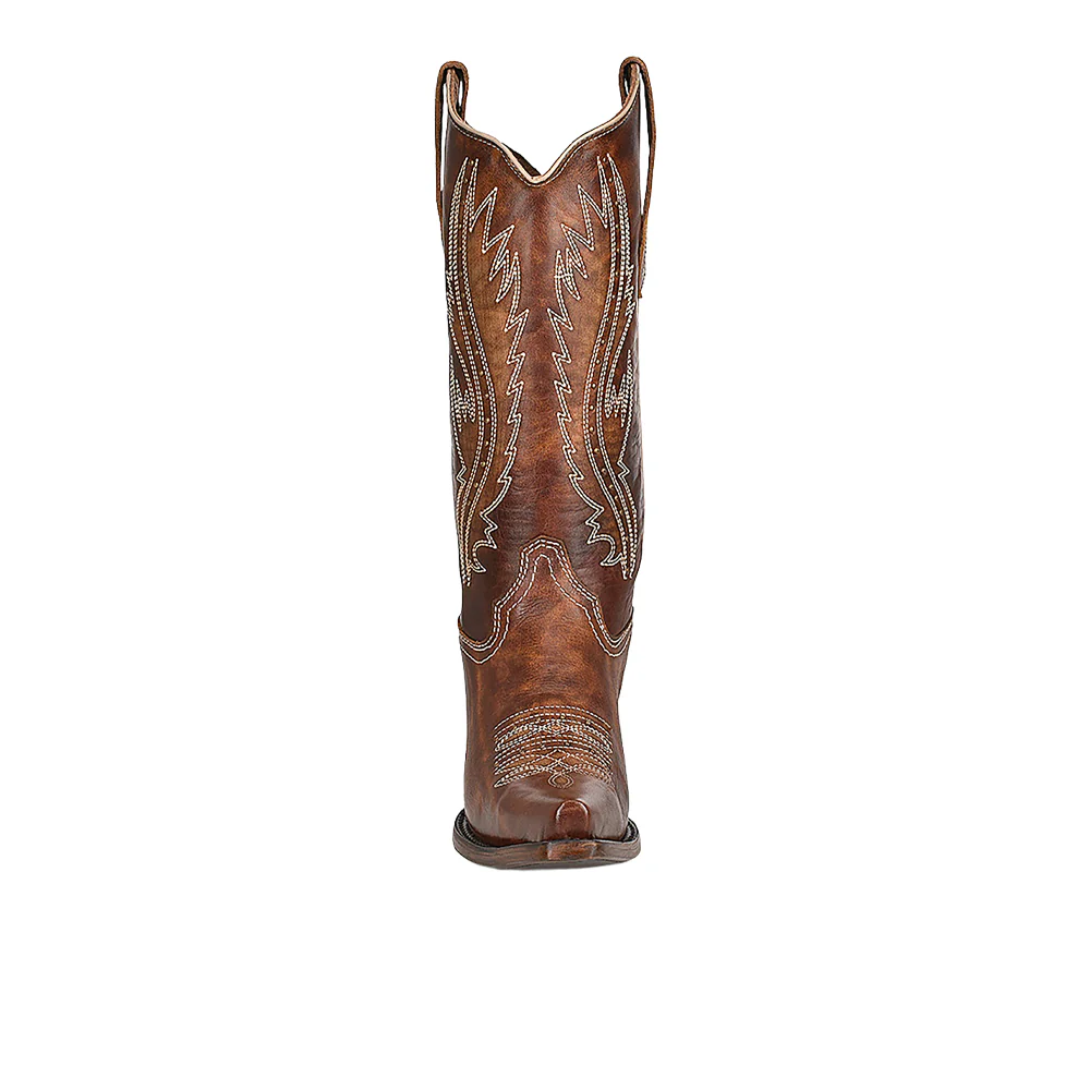 Tan Embroidered Studded Snip Toe Cowboy Boots - Image 3