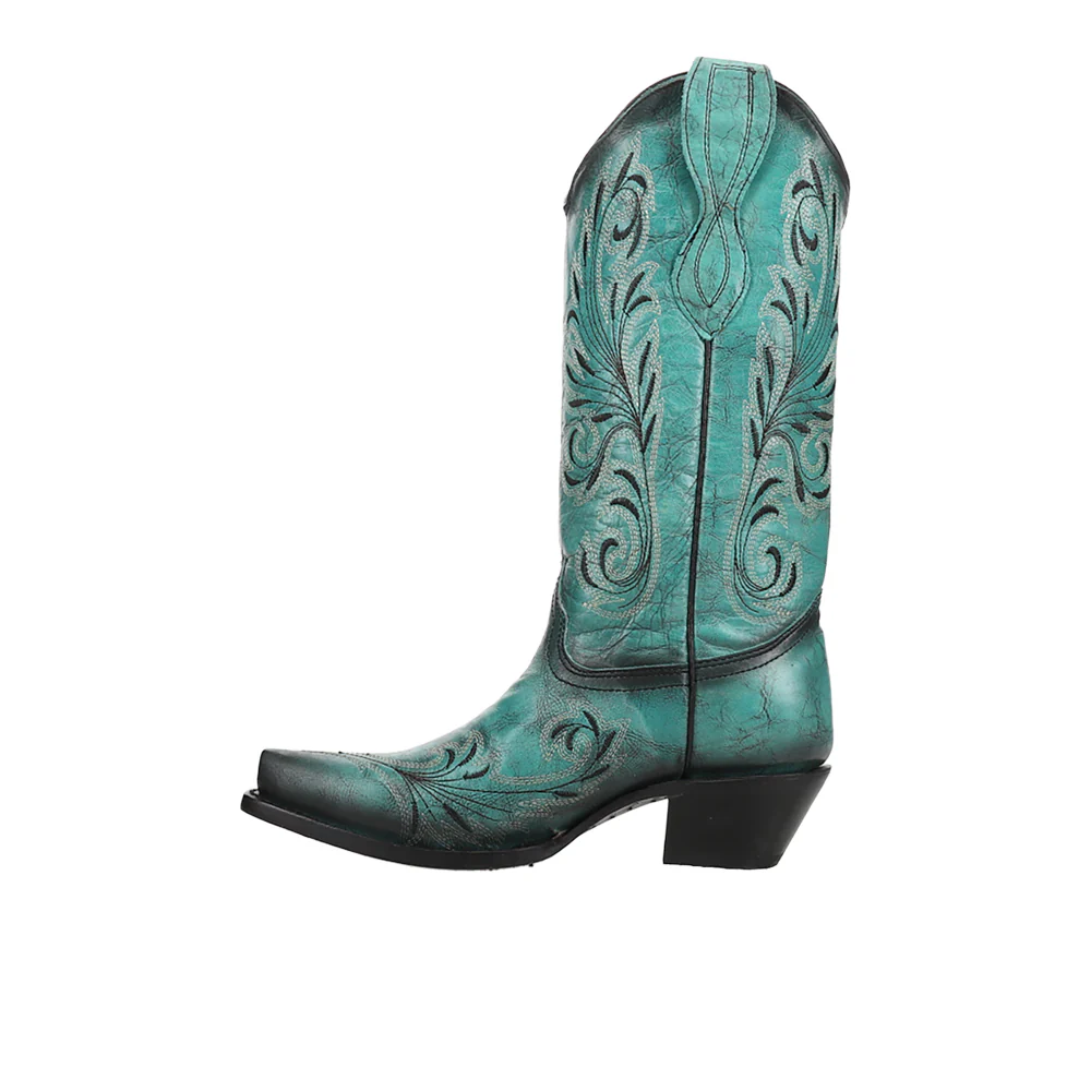 Turquoise Embroidered Snip Toe Pull On Cowboy Boots - Image 3