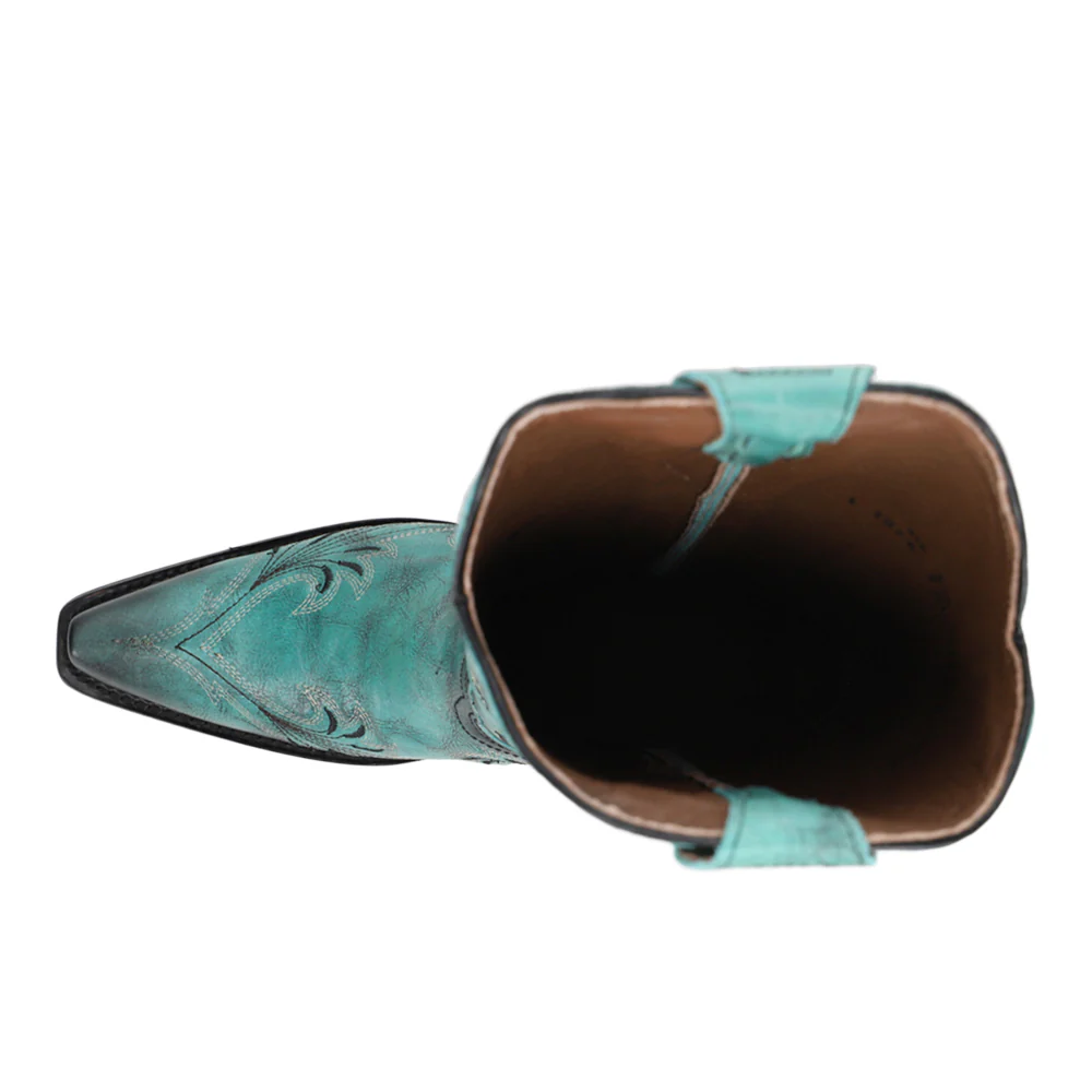 Turquoise Embroidered Snip Toe Pull On Cowboy Boots - Image 4
