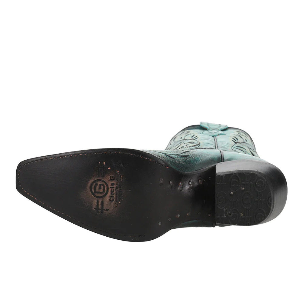 Turquoise Embroidered Snip Toe Pull On Cowboy Boots - Image 5
