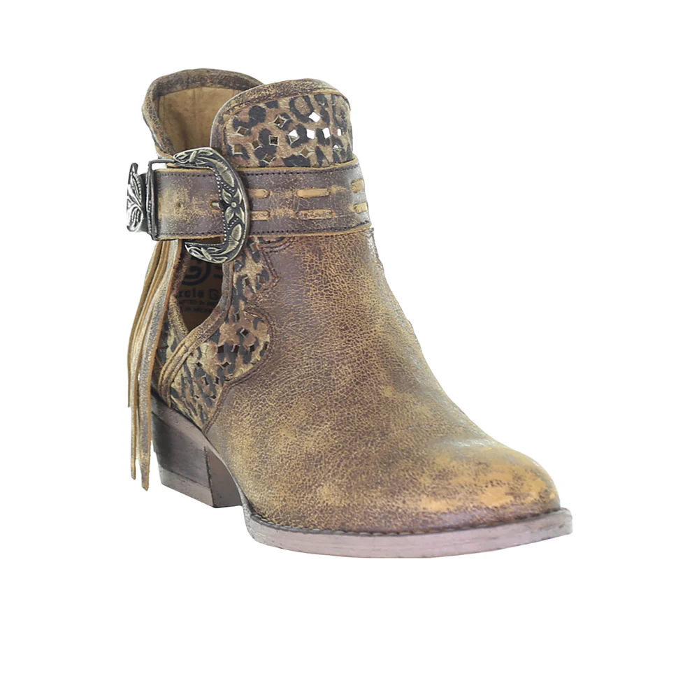 Leopard Fringe Round Toe Pull On Cowboy Booties - Image 2