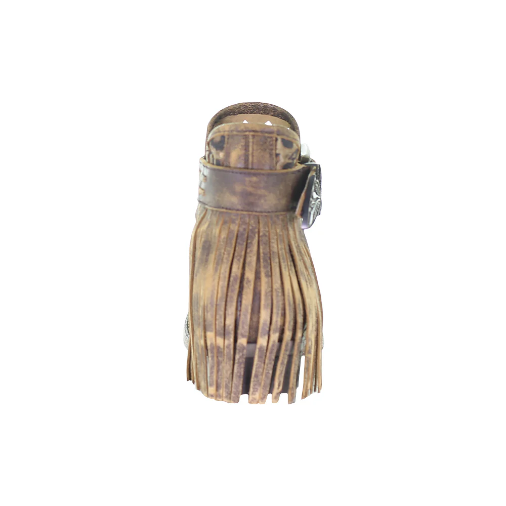 Leopard Fringe Round Toe Pull On Cowboy Booties - Image 3