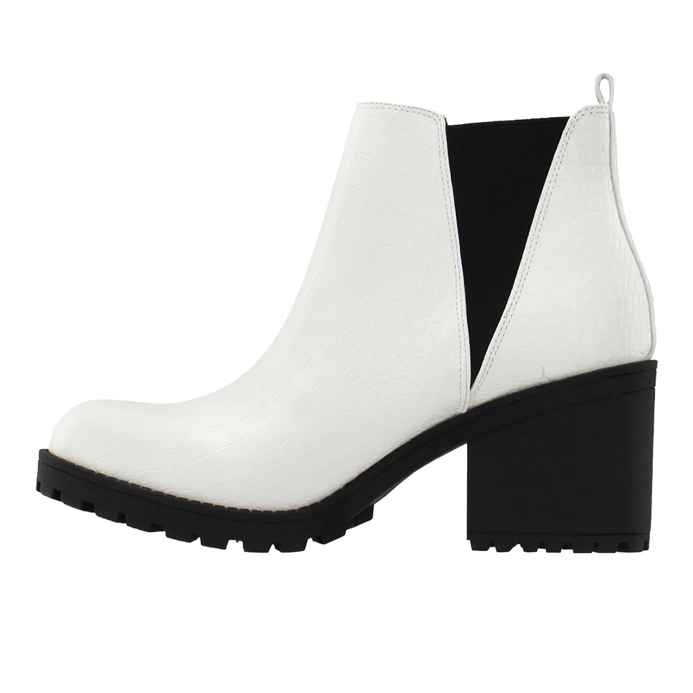 Lisbon Croc Round Toe Pull On Platform Chelsea Booties - Image 3