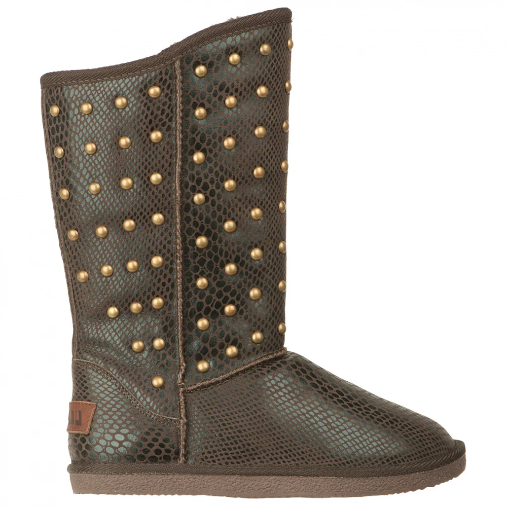 Kimi Snake Studded Round Toe Pull On Boots