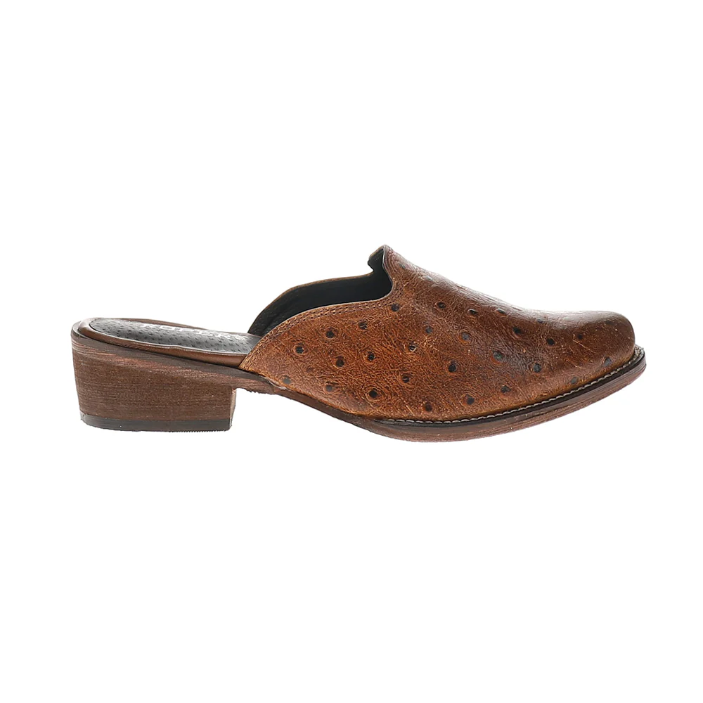 Lynelle Embossed Ostrich Print Slip On Mules