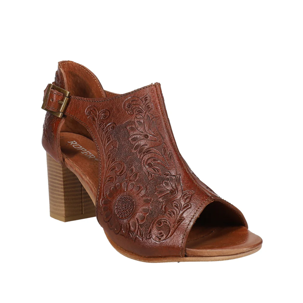 Mika Floral Embossed Closed Back Block Heel Pumps - Image 2