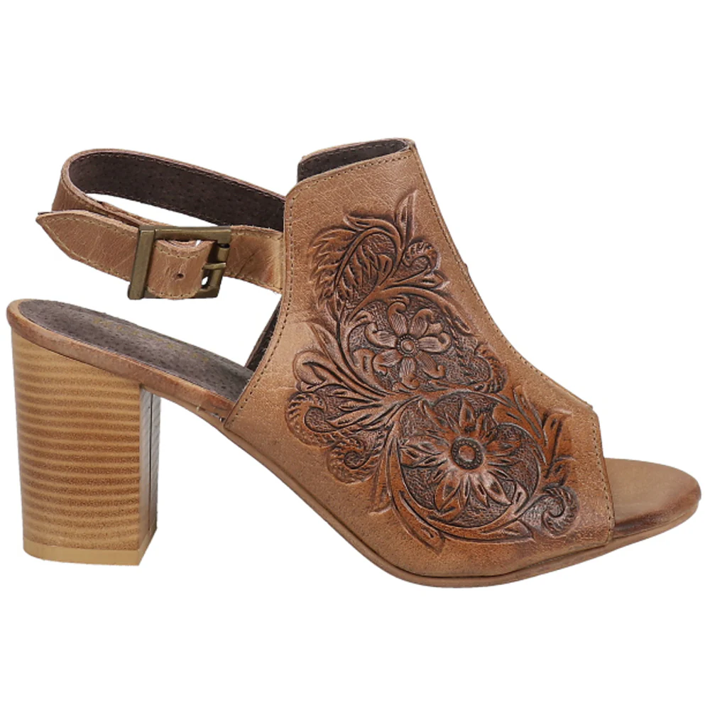 Mika Floral Embossed Block Heel Sandals