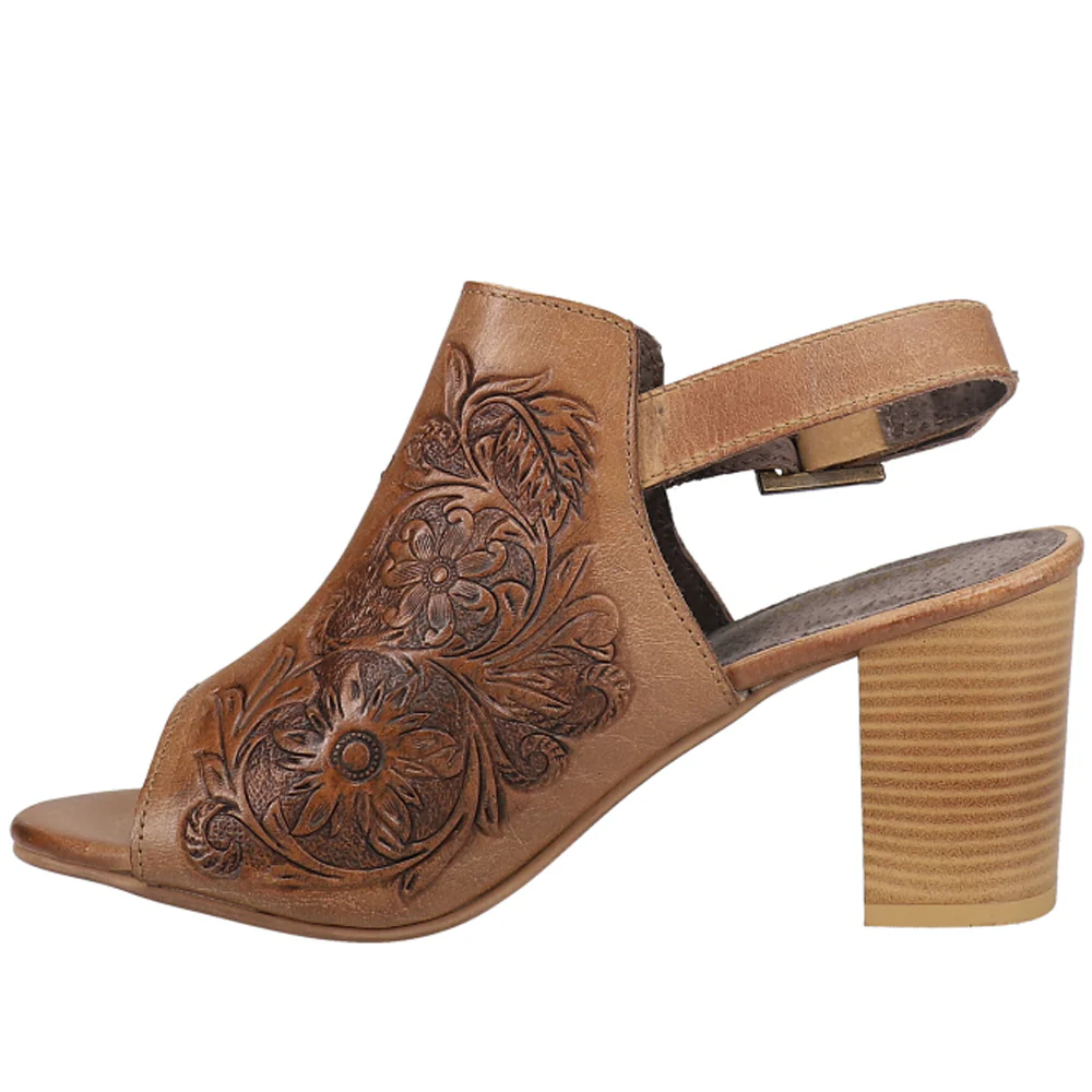 Mika Floral Embossed Block Heel Sandals - Image 3